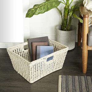 CosmoLiving by Cosmopolitan Cotton Rectangle Storage Basket with Handles, 19" x 16" x 10", White