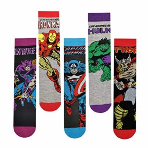 jaherm marvel avengers crazy socks for men, 5 pack funky funny novelty colorful cotton superhero crew socks, groomsmen socks, us size 9-11