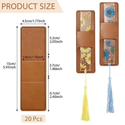 20 Pcs Leather Resin Bookmark Holder 5.9 x 1.8 Inches PU Leather Bookmark Sleeves DIY Leather Bookmarks Blank Display Cards for Bookmark Wrapping Small Business Packaging Supplies Party Favor Gift