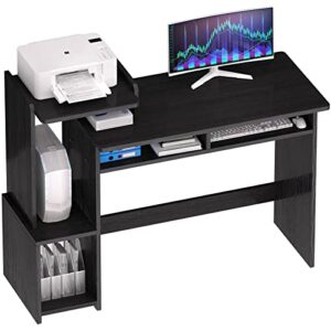 woodynlux computer desk with drawers, home office desk with printer shelf, writing desk study table for small spaces corner desk, easy assemble, black.