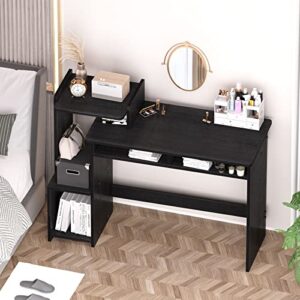 WOODYNLUX Computer Desk with Drawers, Home Office Desk with Printer Shelf, Writing Desk Study Table for Small Spaces Corner Desk, Easy Assemble, Black.