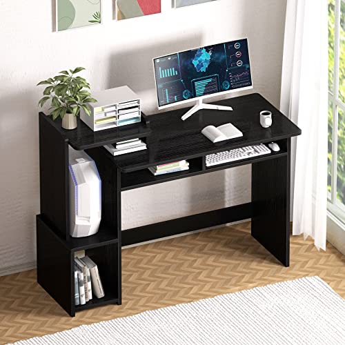 WOODYNLUX Computer Desk with Drawers, Home Office Desk with Printer Shelf, Writing Desk Study Table for Small Spaces Corner Desk, Easy Assemble, Black.