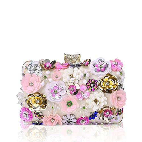 BABEYOND Flower Clutch Evening Bag - Women 3D Multicolored Beaded Shoulder Handbag Purse for 1920s Party Prom Wedding