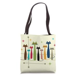 vintage retro mid-century modern look cats 50s 60s style tote bag