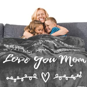 mom blanket, mom birthday gifts, mothers day gifts from daughter or son, snuggly soft cozy throw blankets filled with gratitude, mom gifts, mothers day blanket 60×50 inches (grey, fleece)