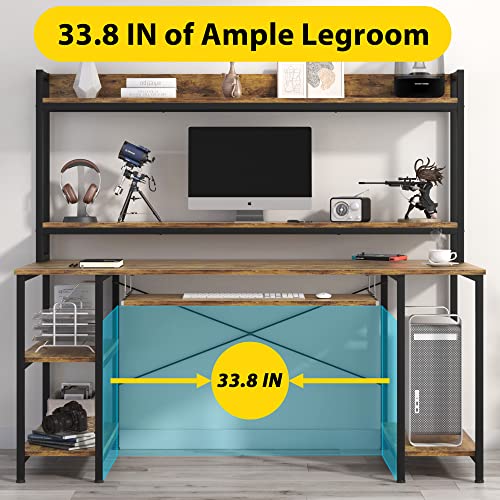 55 INCH Computer Desk with Keyboard Tray, Industrial Desk with Hutch Storage Shelves Gaming Desk with Monitor Shelf CPU Stand Study Writing Desk for Home Office, Easy to Assemble, Rustic Brown