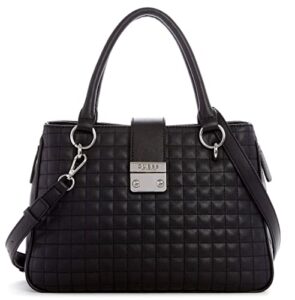 guess women’s rolla quilted side zipper satchel crossbody bag handbag purse – black