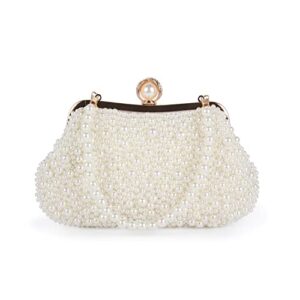 fecialy pearl clutch purses for women wedding crystal beaded evening handbags with pearl chain