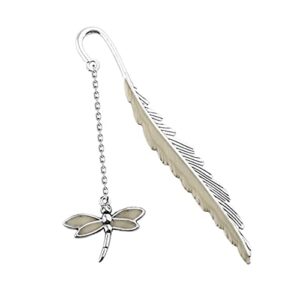 saidian 1pcs glow in the dark bookmark metal feather bookmarks dragonfly book marker