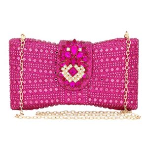chaliwini hot pink purse bow flower evening bag rhinestone clutch party handbags for women(fuchsia)