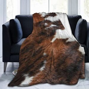 Fleece Blanket Brown and White Cowhide Print Fiber House Flannel Throw Blankets All-Season Throw Warm for Home Lovely 40"x50"