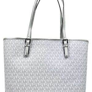 Michael Kors MK Jet Set Girls JST Medium Signature Carry all Tote Logo Bag (Bright White multi)