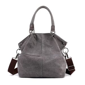 eamom canvas tote bag for women hobo crossbody bags shoulder purses and handbags large capacity travel bag (gray)