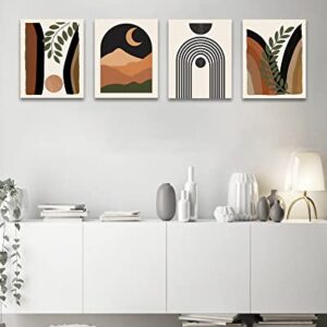 Boho Wall Art , Minimalist Wall Art , Boho Room Decor, Mid Century Modern Framed Canvas Wall Art, Abstract Boho Wall Decor, Bohemian Moon Phases Wall Painting For Living Room Bedroom Kitchen Office Home Decor Set of 4, 8x10in (Framed)