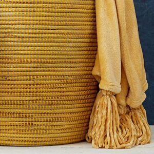 Senegal Extra Large Hand Woven Grass Yellow Beige Color Block Basket with Flat Lid