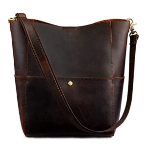 s-zone women genuine leather bucket bag hobo shoulder handbag crossbody purses vintage tote pocketbooks