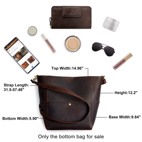 S-ZONE Women Genuine Leather Bucket Bag Hobo Shoulder Handbag Crossbody Purses Vintage Tote Pocketbooks