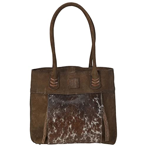 STS Ranchwear Women's Cowhide Saddle Tramp Tote Durable Leather Brown Bag with Various Pockets