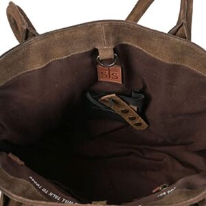 STS Ranchwear Women's Cowhide Saddle Tramp Tote Durable Leather Brown Bag with Various Pockets