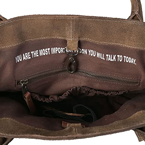 STS Ranchwear Women's Cowhide Saddle Tramp Tote Durable Leather Brown Bag with Various Pockets