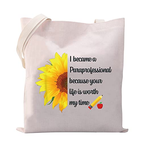 VAMSII Paraprofessional Tote Bag Teacher Assistant Gifts Paraprofessional Gifts Shoulder Bag Paraeducator Gifts Para Gifts (Paraprofessional Sunflower Tote Bag)