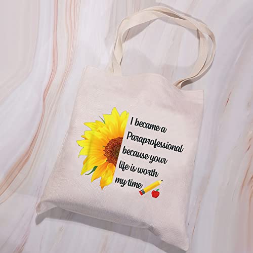 VAMSII Paraprofessional Tote Bag Teacher Assistant Gifts Paraprofessional Gifts Shoulder Bag Paraeducator Gifts Para Gifts (Paraprofessional Sunflower Tote Bag)