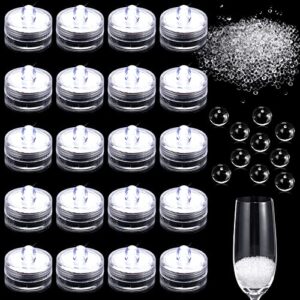 20 pack submersible led lights 10000 vase filler beads gems underwater pool tea lights white waterproof led lights water growing translucent gel pearls clear pearls for vases wedding party