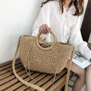 SYT-MD Straw Purse Beach Purse Wicker Bag for Women Rattan Bag Bamboo Purse Wicker Crossbody Shoulder Bags (Color : D)