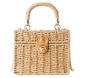 handwoven rattan vintage purse bag natural chic casual handbag beach sea tote basket straw vacation bag (brown)