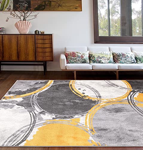 Rugshop Evora Contemporary Modern Circles Area Rug 7'10" x 10' Yellow