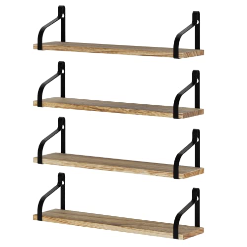 You Have Space Prato Kitchen Organization and Storage Shelves, 17"x 4.5" Bookshelf, Floating Shelves for Living Room Decor, Bathroom Accessories, Bedroom, Burned, Set of 4