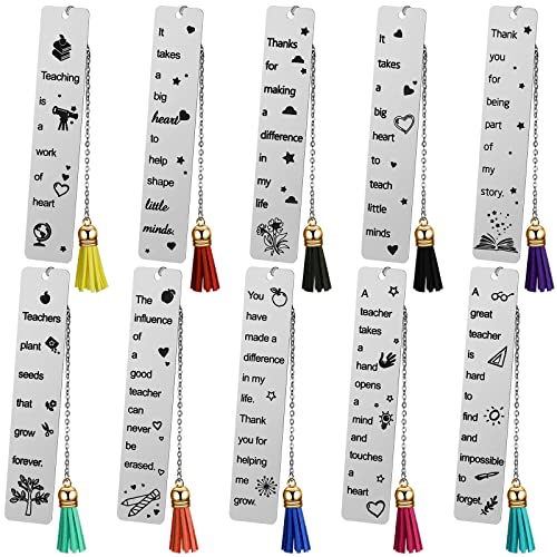 10 Pieces Teacher Bookmark Teachers Appreciation Gift for Back to School First Day of School Teachers Day Graduation Book Page Marker with Pendant for Teacher of Preschool High School