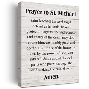 motivational wall art decor prayer to st michael christian prayer canvas print farmhouse framed painting for home office wall & tabletop decor