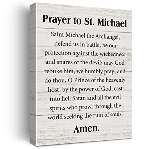 Motivational Wall Art Decor Prayer to St Michael Christian Prayer Canvas Print Farmhouse Framed Painting for Home Office Wall & Tabletop Decor