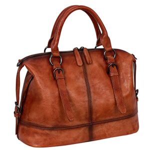 heshe women’s vintage leather purses and handbags shoulder bag tote top handle bags designer cross body satchel (brown)