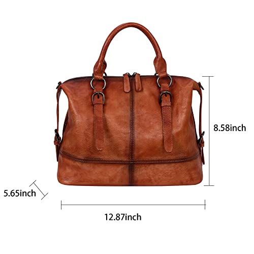 HESHE Women’s Vintage Leather Purses and Handbags Shoulder Bag Tote Top Handle Bags Designer Cross Body Satchel (Brown)