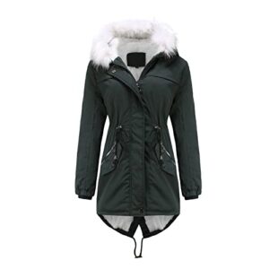 FMCHICO Womens Snow Coat Women's Fluffy Warm Coat Outwear Windbreaker Winter Warm Coat Jacket Faux Fur Lined Trench Hooded Thick Overcoat