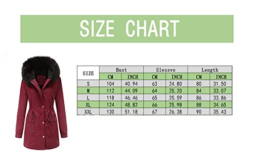 FMCHICO Womens Snow Coat Women's Fluffy Warm Coat Outwear Windbreaker Winter Warm Coat Jacket Faux Fur Lined Trench Hooded Thick Overcoat