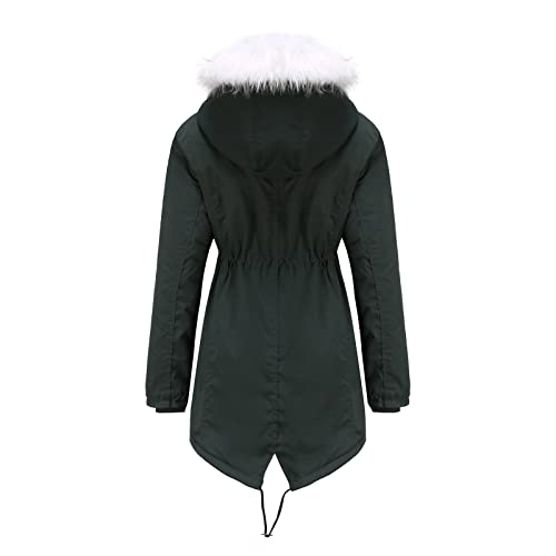 FMCHICO Womens Snow Coat Women's Fluffy Warm Coat Outwear Windbreaker Winter Warm Coat Jacket Faux Fur Lined Trench Hooded Thick Overcoat