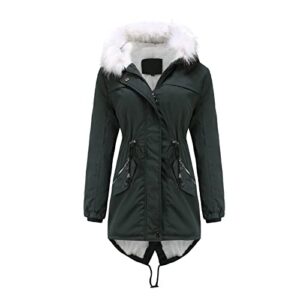 FMCHICO Womens Snow Coat Women's Fluffy Warm Coat Outwear Windbreaker Winter Warm Coat Jacket Faux Fur Lined Trench Hooded Thick Overcoat