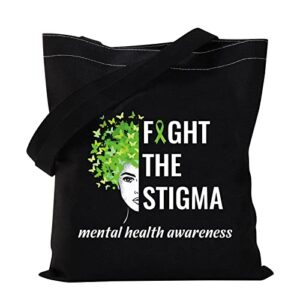 vamsii fight the stigma mental health awareness tote bag green awareness ribbon gift bags suicide prevention gifts (tote bag)