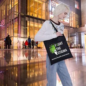 VAMSII Fight the Stigma Mental Health Awareness Tote Bag Green Awareness Ribbon Gift Bags Suicide Prevention Gifts (Tote Bag)