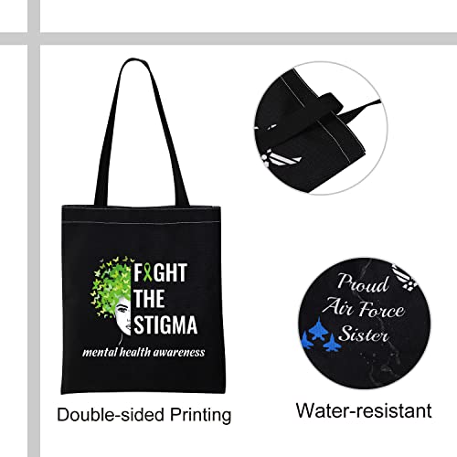 VAMSII Fight the Stigma Mental Health Awareness Tote Bag Green Awareness Ribbon Gift Bags Suicide Prevention Gifts (Tote Bag)