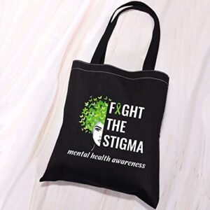 VAMSII Fight the Stigma Mental Health Awareness Tote Bag Green Awareness Ribbon Gift Bags Suicide Prevention Gifts (Tote Bag)