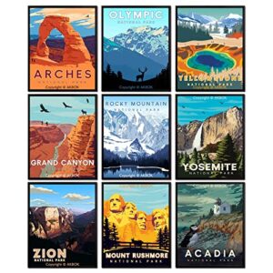 9 pcs vintage national park posters,national parks art prints,nature mountain wall art decor abstract national park travel poster for home living room bedroom bathroom office decor,8”x 10” unframed
