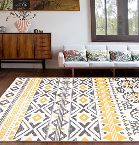 Rugshop Leiria Bohemian Geometric Area Rug 5' x 7' Yellow