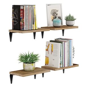 wallniture arras floating shelves for wall decor, 11″x6″ wood wall shelves set of 4 for living room decor, bedroom, office, bathroom, burnt