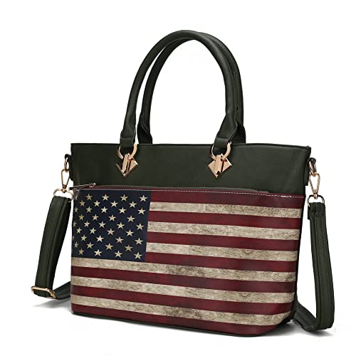 MKF Collection USA Tote Crossbody Bag for Women, American Flag Vegan Leather Top-Handle Messenger, Satchel Shoulder bag Purse