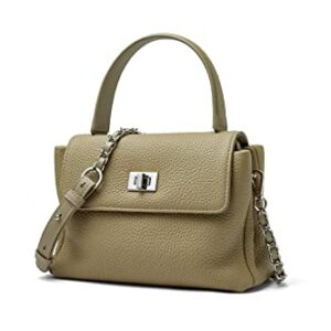 DORIS&JACKY Genuine Leather Top Handle Handbags Small Satchel Crossbody Purse With Lock Flap (3-Grey)