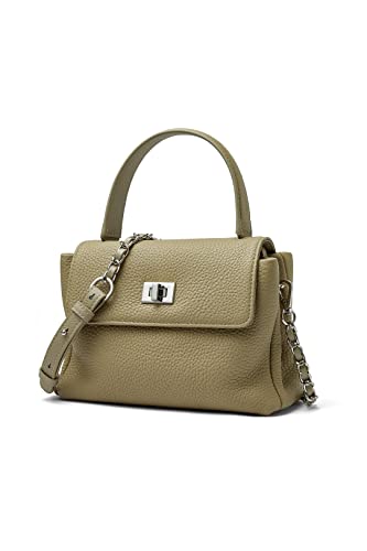 DORIS&JACKY Genuine Leather Top Handle Handbags Small Satchel Crossbody Purse With Lock Flap (3-Grey)